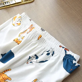 De estilo japonés de la primavera y el otoño de las señoras del algodón pijamas de punto traje de manga larga, pantalones de traje de dos piezas lindo hogar servicio de mujer