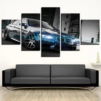 Lienzo de Arte de la Pared HD Impreso Marco de la Pintura Moderna Imágenes 5 Piezas BMW M3 Negro del Coche deportivo Cartel de la Decoración del Hogar Para la Sala de estar