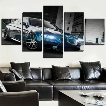Lienzo de Arte de la Pared HD Impreso Marco de la Pintura Moderna Imágenes 5 Piezas BMW M3 Negro del Coche deportivo Cartel de la Decoración del Hogar Para la Sala de estar