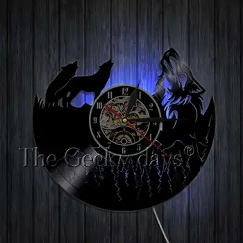 El Lobo del grito de discos de Vinilo Reloj de Pared Reloj de Bosque Salvaje de los Animales en 3D en Tiempo Reloj de Pared Único Arte de Decoración Para el Dormitorio de la Cocina