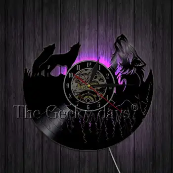 El Lobo del grito de discos de Vinilo Reloj de Pared Reloj de Bosque Salvaje de los Animales en 3D en Tiempo Reloj de Pared Único Arte de Decoración Para el Dormitorio de la Cocina