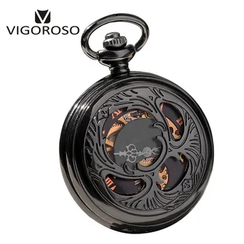 Vintage de Lujo Black Metal Mecánico Reloj de Bolsillo Steampunk Relojes FOB de la Cadena de las Mujeres de los Hombres Colgante de Reloj de Regalos reloj de bolsillo