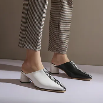 FEDONAS la Mitad de Zapatillas de Moda de Verano de Serpiente Patrón de las Mujeres Sandalias de Tacón Cuadrado con Lentejuelas de pies Cuadrados de Marca Diseño de 2020 Zapatos de Mujer