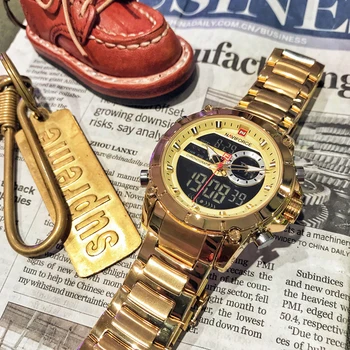 Nueva NAVIFORCE de los Deportes de los Hombres Relojes de Lujo de la Marca de Cuarzo Reloj de Pulsera de Hombre Impermeable Dual de la Fecha y Hora de Oro Reloj Relogio Masculino