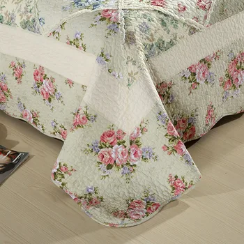 De algodón de Patchwork Colcha Edredón Conjunto de 3pcs Colcha de cama de Flores de Impresión Colchas aire acondicionado Cubierta de la Cama King Size Manta