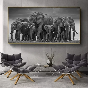 Animales modernos Carteles Impresiones de Arte de la Pared de la Lona de Pintura en Blanco y Negro de África a una Manada de Imágenes para la Sala de estar Cuadros