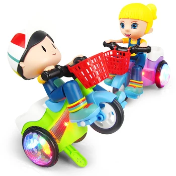 Los niños de Juguete de Vehículos Eléctricos a los Niños Girar Truco Dinámica de Luz LED Triciclo Modelo de Juguetes de Regalo de Navidad Para Niño Niña
