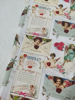 Tela de algodón Para mi san Valentín Ángel Cupido de la Carta de las Notas de la Música de Violín de Amor Rosa Ltd Saludo de costura de la Costura Vestido de Casa Decro