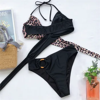 En-X Sexy de leopardo de impresión de traje de baño femenino de la Cruz correa de bikinis 2020 mujer Patchwork traje de baño de las mujeres trajes de baño Halter del traje de Baño nuevo