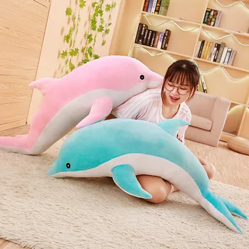 La nueva Gran delfín de peluche juguetes de peluche de animales del mar lindas muñecas de dientes suave para dormir almohada de navidad regalo de cumpleaños para niños