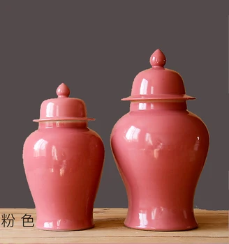 Hecho a mano de alta temperatura de color de rosa glaze tarro de jengibre bote de artesanía decoración del templo jar