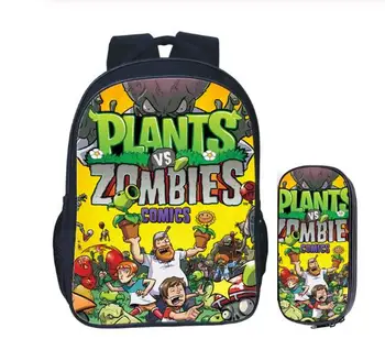 16 pulgadas de Plantas VS zombies Bolsa de la Escuela para los Niños Niñas Niños de la Mochila de los Niños de la Escuela Conjuntos de Bolsa de Lápiz Pequeño bulto escolar