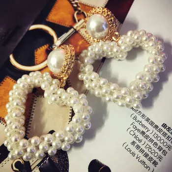 La moda de Lujo de la Marca de Diseño del Corazón del Pendiente de la Joyería hecha a Mano de Perlas en forma de Corazón de los Grandes Pendientes de la Gota