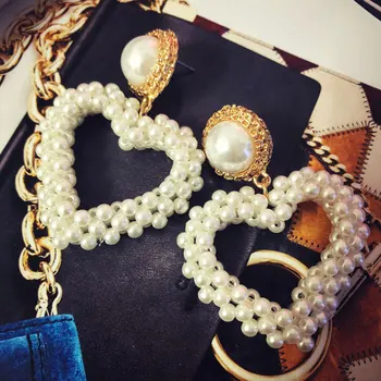 La moda de Lujo de la Marca de Diseño del Corazón del Pendiente de la Joyería hecha a Mano de Perlas en forma de Corazón de los Grandes Pendientes de la Gota