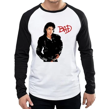 Michael Jackson T-Shirt de Manga Larga Macho Estrella de Michael Jackson Bad Logo T-Shirt Tops Camisetas camiseta de mangas largas MJ Signo T-shirt