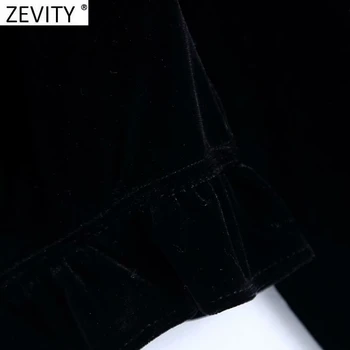 Zevity las Mujeres de la Vendimia de la Plaza del Collar de Terciopelo Corto Delantal de Blusa de Mujer Ropa de Manga Larga Camisa de Volantes Chic Blusas Tops LS7438
