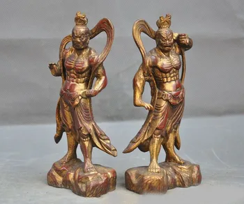 De la boda decoración de China Fane de Bronce Dorado de la Puerta de Dios, la deidad de Deva reyes Heng Ha Dos de guerrero Estatua Par