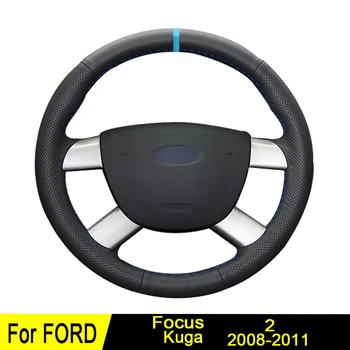 Coche de la Cubierta del Volante Para el Ford Kuga 2011-2008 Focus 2 Negro de BRICOLAJE cosida a Mano antideslizante de Cuero de Microfibra Cuatro Temporadas