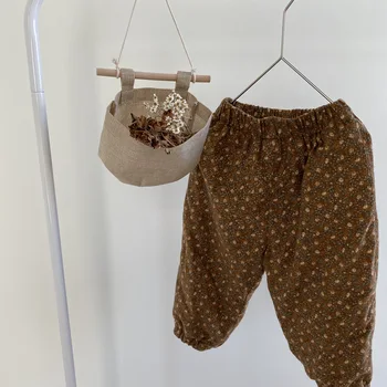 2020 Invierno las Chicas Nuevas Cepillado y Gruesa Floral Pantalones de Niño del Bebé del Algodón Casual Suelto con Terciopelo Caliente Pantalones de Ropa de Niños