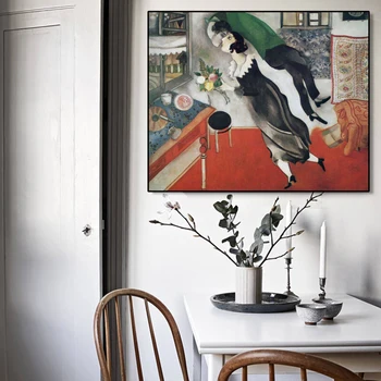 La famosa Pintura El Cumpleaños de Marc Chagall Lienzo de Pintura de Carteles y Grabados de la Pared del Arte de la Imagen para la Sala de estar Decoración del Hogar