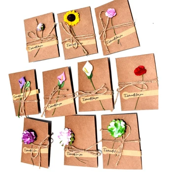 50packs/lote Precioso DIY Flores Secas Especialmente para ti Mini tarjeta hecha a Mano de Feliz Cumpleaños, Feliz Navidad Tarjeta de Regalos mayoristas