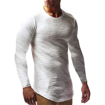 Más el Tamaño de S-2XL Hombres de la Moda del Color Sólido de Jersey de los Hombres O de Cuello de Camisa de Manga Larga para Hombre Camisa Casual