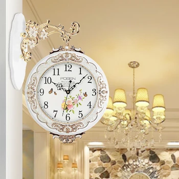 Europa Reloj de Pared de Diseño Moderno Salón de Lujo de Madera de Doble Cara de la Pared del Reloj de Moda Creativo en Silencio Klok Decoración para el Hogar EC50ZB