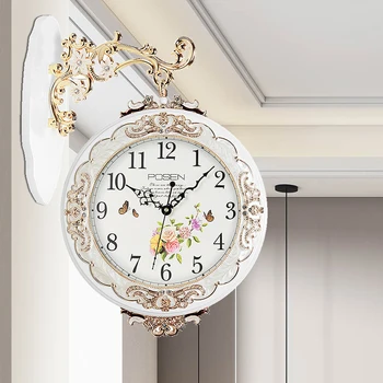 Europa Reloj de Pared de Diseño Moderno Salón de Lujo de Madera de Doble Cara de la Pared del Reloj de Moda Creativo en Silencio Klok Decoración para el Hogar EC50ZB
