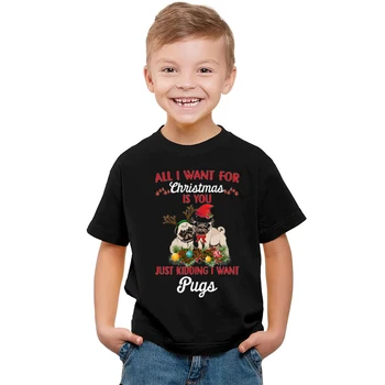 Moda Lindo De La Historieta Del Pug De Navidad Del Perro De Impresión 2020 Nuevo Verano De Niños Del Bebé Camiseta Niños T-Shirts De Los Niños De Algodón De La Parte Superior De Las Niñas Ropa
