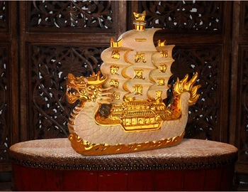 40CM GRAN 2020 SUPERIOR FRESCO de la OFICINA de la casa de la BARRA del CLUB de Negocios de ARTE FENG SHUI BUENA SUERTE gold Dragon Velero Ornamento de la estatua de la olla de Vino