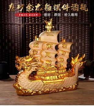 40CM GRAN 2020 SUPERIOR FRESCO de la OFICINA de la casa de la BARRA del CLUB de Negocios de ARTE FENG SHUI BUENA SUERTE gold Dragon Velero Ornamento de la estatua de la olla de Vino