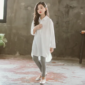 Corea 2019 Nuevo Otoño Bebé de Algodón de la Camisa de la Chica de la Blusa Blanca de Color Sólido Suelto de Ocio de Niños de Manga Larga Tops Camisa de Niño,#5342