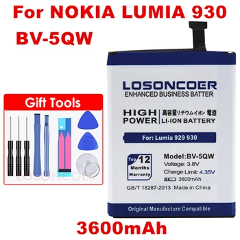 LOSONCOER 3600mAh BV-5QW Teléfono Móvil Uso de la Batería Para Nokia Lumia 929 Batería Para el Lumia 930 RM927 Pilas+Número de Seguimiento