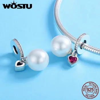 WOSTU de la Plata Esterlina 925 Elegantes Perlas de Corazón CZ Colgante de los Encantos ajuste Original de las Mujeres de la Pulsera del Collar de la Joyería de la Moda FIC782