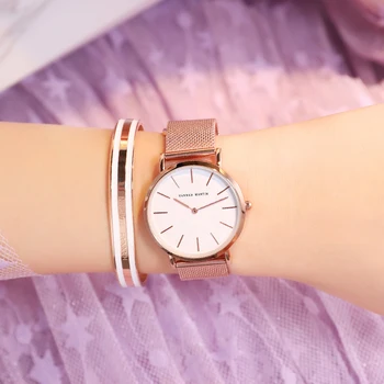 Las mujeres del reloj de Pulsera de Oro Rosa Impermeable Relojes para Mujer de la Marca Superior de Hannah Martin de Cuarzo Relojes de las Mujeres de Malla de Acero Inoxidable