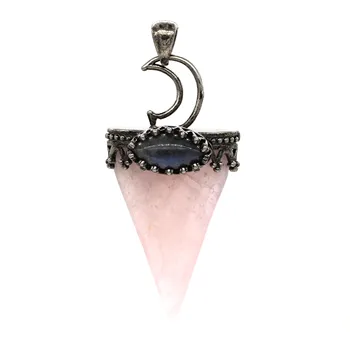 KFT Retro de Plata Chapado en Forma de Triángulo Collar de Curación Natural de Cristal de Cuarzo Colgante de Piedra Labradorita Reiki Amuleto de la Joyería