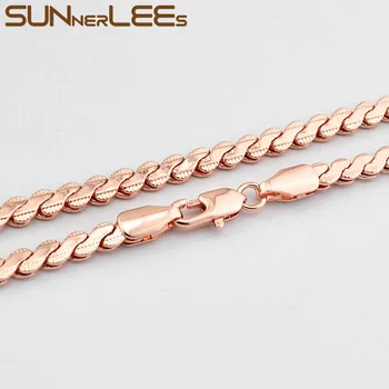 SUNNERLEES de la Moda de Joyería de Oro Rosa de Color Collar de 4 mm Trenzado Enlace de la Cadena Para Hombre para Mujer de Don C68 N