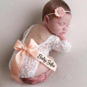 Personalizada Recién nacido Mameluco de Encaje y Flor de la Diadema de personalizar Tu Diseño de la Cinta de Bebé de la Fotografía Props Encaje Traje de Bebe Fotos