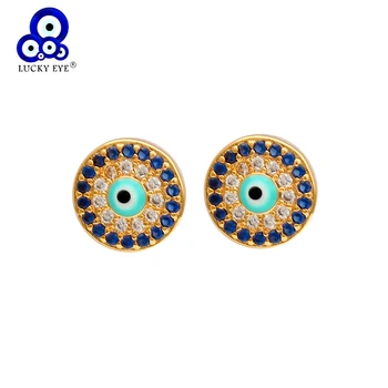La suerte de los Ojos de Micro Pave Aretes de Oro de Plata de Color Azul turquesa Mal de Ojo de los Pendientes de la Joyería para las Mujeres, Niñas, Damas EY6515