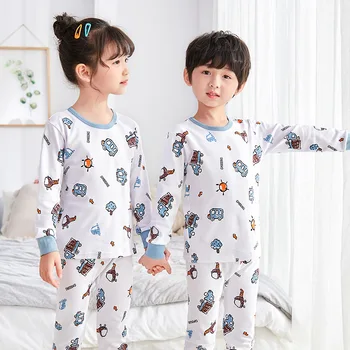 Los Niños de la historieta Conjuntos de Pijamas de Algodón Niños ropa de dormir Traje de Otoño Invierno de las Niñas Pijamas de Manga Larga Tops+Pantalones 2pcs Ropa para Niños y niñas