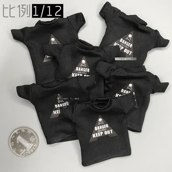 Escala 1/12 Para Hombres 6 Pulgadas Muñeca Manga Corta Negro de la Camiseta de la parte Superior CF PRESA del Soldado de vestir Vestirse
