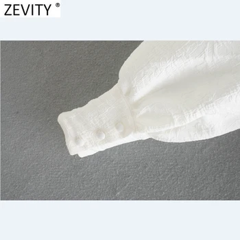 Zevity 2020 Mujer Dulce Volantes Mosaico Blanco Tejido De Punto Suéter De Mujer Elegante Puff Manga Botones Casual Slim 