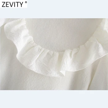 Zevity 2020 Mujer Dulce Volantes Mosaico Blanco Tejido De Punto Suéter De Mujer Elegante Puff Manga Botones Casual Slim 