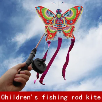 Caña de pescar de la cometa de dibujos animados de la mariposa de abeja goldfish cola larga al aire libre vuelo de juguete de los niños stunt kite el partido de la familia herramienta de juego