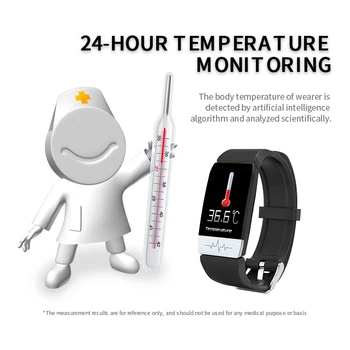 La temperatura del cuerpo de medida de la pulsera termómetro inteligente de la banda de ECG+PPG de la frecuencia cardíaca presión arterial de oxígeno de los deportes de la Aptitud de seguimiento T1