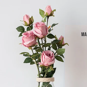 69 cm de Largo de la Rama Europea de Alta Calidad de Flores Artificiales Rosa 2 Cabezas de Seda de la Decoración del Hogar, BRICOLAJE Falso Flores de la Yema de la Boda Decoración