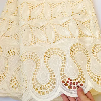 De calidad superior ! Suiza Tela de Encaje algodón tejido de Nigeria tela de encaje con piedras para el vestido de boda 5yards