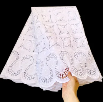 De calidad superior ! Suiza Tela de Encaje algodón tejido de Nigeria tela de encaje con piedras para el vestido de boda 5yards