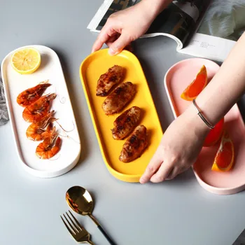 Nórdicos Concisa de la Elipse de la Bandeja del Rectángulo Plato de Sushi Japonés Snack Disco Alimentos de color Amarillo, Blanco y Rosado de la Placa de Espesor de las Placas de Sólidos MJ80108