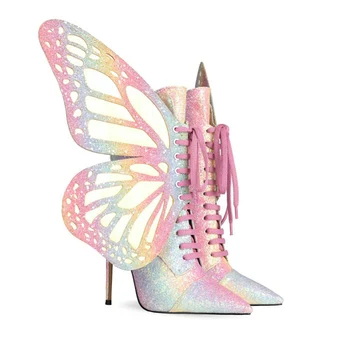 Sexy Alas de una Mariposa en el Tobillo Botas Para Mujer de Encaje hasta zapatos de Tacón Alto de las Señoras Zapatos de Brillantes Zapatos de las Mujeres Zapatos Mujer Botas Mujer 2020
